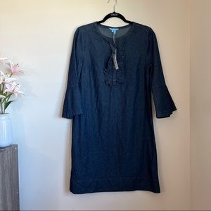 NWT Draper James Chambray Ruffle Shift Dress Dark Wash